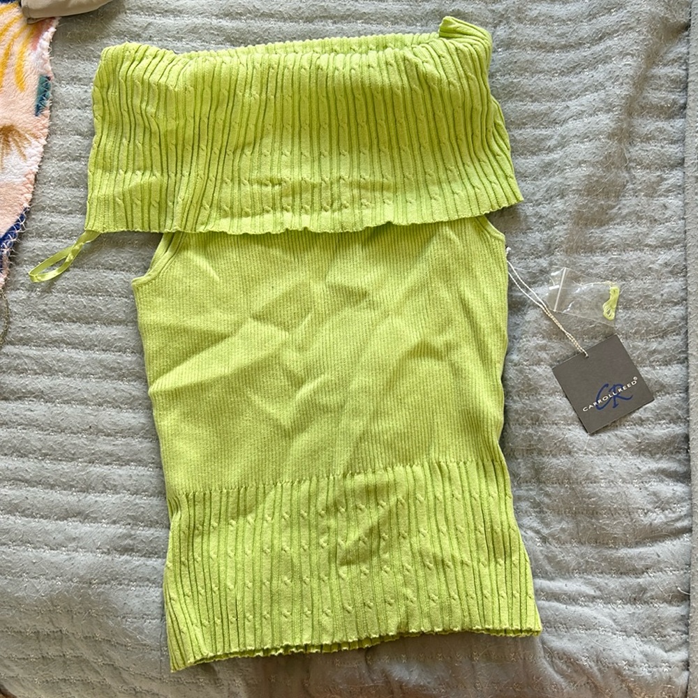 Green sweater like off the shoulder top